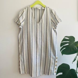 Madewell Striped Linen Side Button Easy Dress